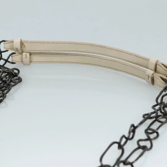 PRADA Chain Shoulder Bag Patent leather Beige Auth 109144 - Picture 9 of 16